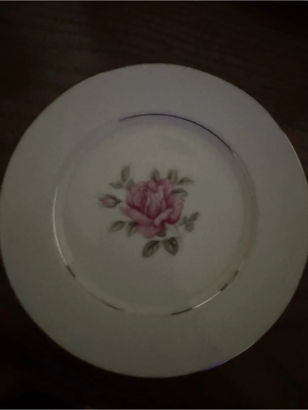 Classic White Dessert Plate with Pink Rose Motif